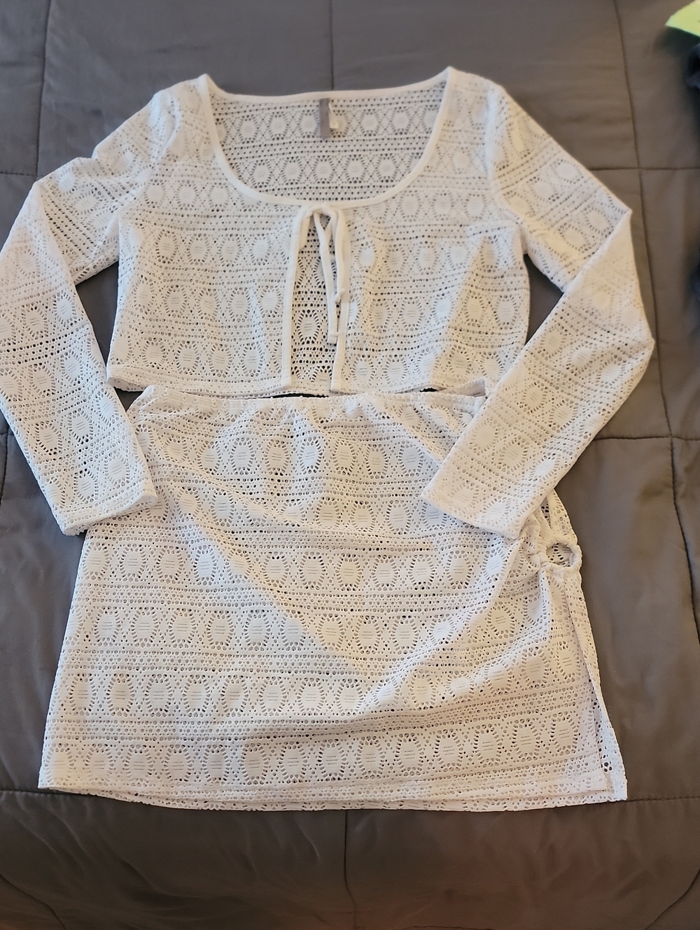 refuge White Crochet Crop Top with Tie-Front